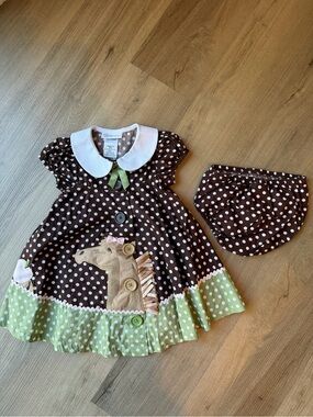 Bonnie Jean Toddler Brown Polka Dot Horse Dress with Bloomers